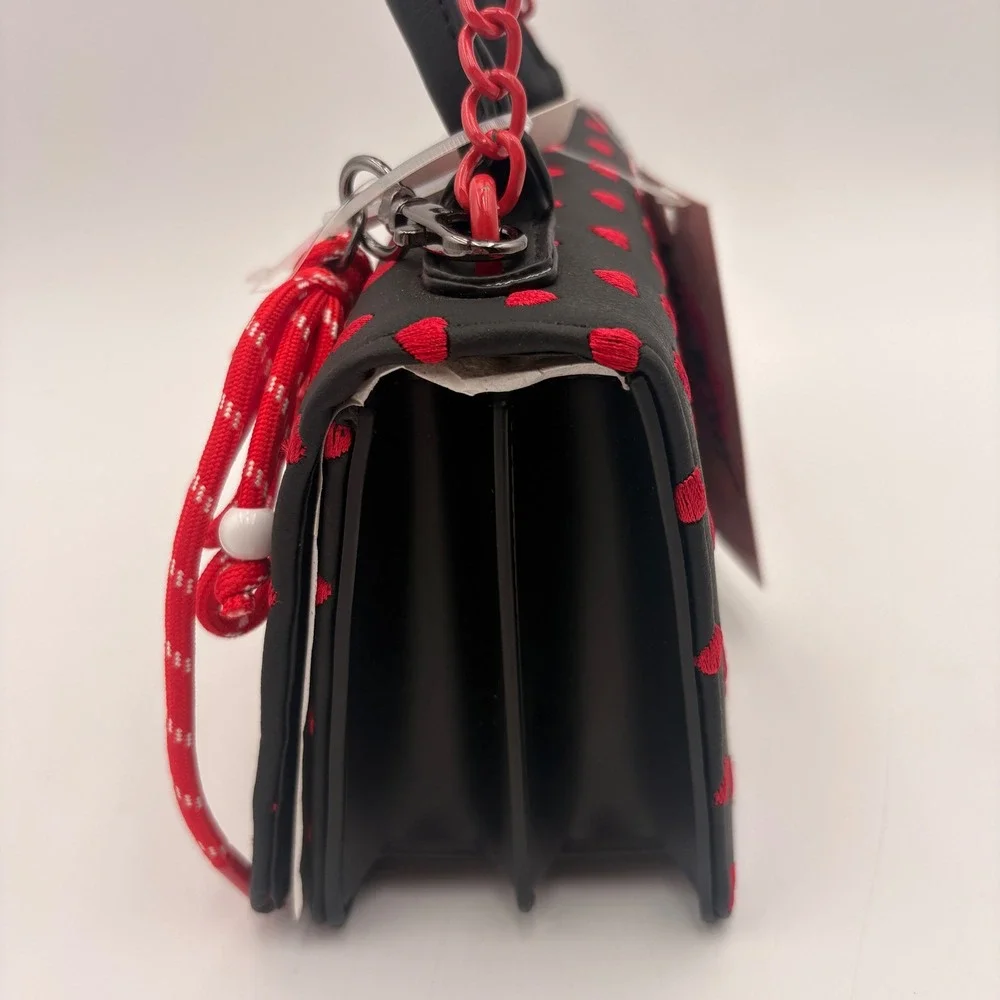 Betsey Johnson Black Red Hearts Mini‎ Top Handle Crossbody Valentine Bag Purse